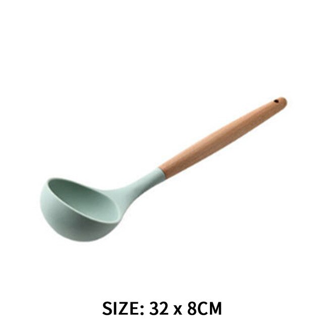 Kitchen Tools Natural Acacia Wood Silicone Cookware Utensil Set Cozinha Spatula Soup Pasta Mestoli Silicone Kitchen Accessories