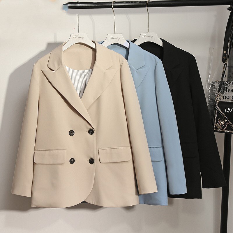 Dame efterår vinter plus size blazer til kvinder stor afslappet løs langærmet lomme kakiblå blazer frakke 3xl 4xl 5xl
