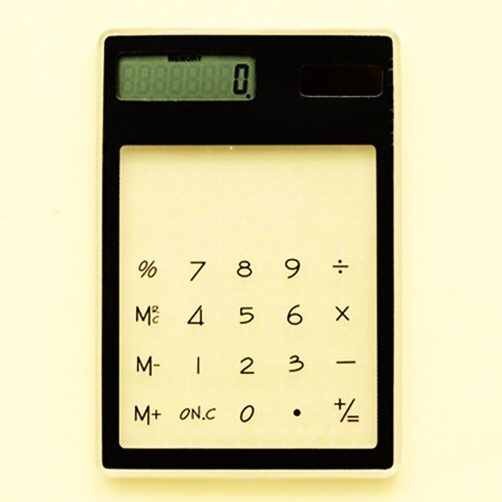 Pantalla táctil LCD de 8 dígitos, Ultra delgada, transparente, Solar, calculadora para estudiante, escuela y oficina: Black