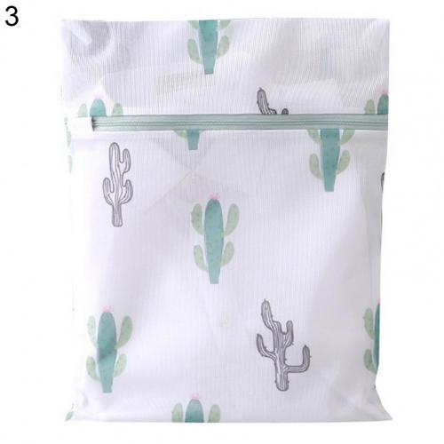 Bolsa de lavandería de poliéster, bolsas para lavar la colada, estampado de plantas, con cremallera, bolsa de rejilla para la ropa sucia, lavadoras, 6 tamaños: Green Cactus 3