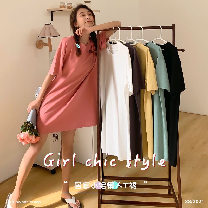 2022 Pyjama Romper Plus Size Katoen Effen Zomer Lui T Rok Thuis Service Losse Home Dames Nachthemd Nachtkleding