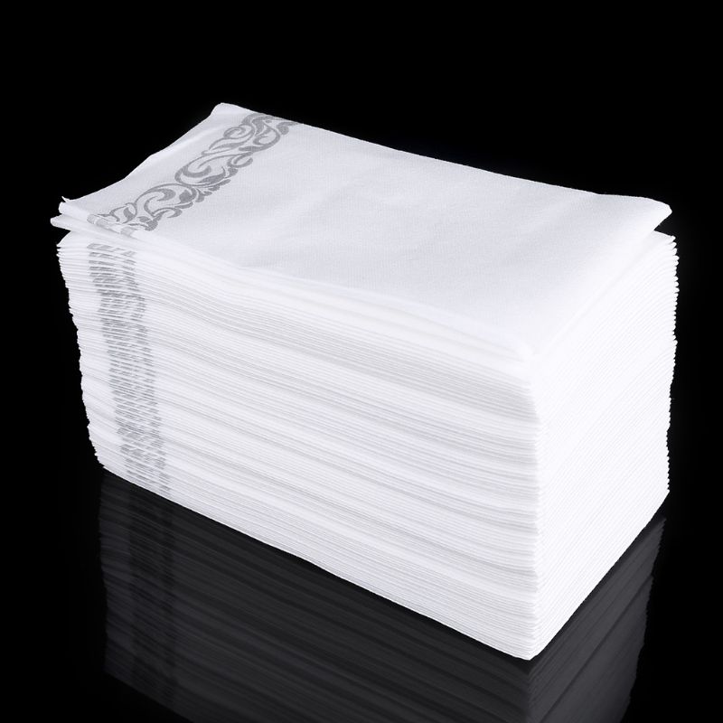 Wegwerp Linnen-Voelen Gast Handdoeken-Decoratieve Witte Handdoeken, Zilveren Bloemen Doek-Zoals Papier Servetten