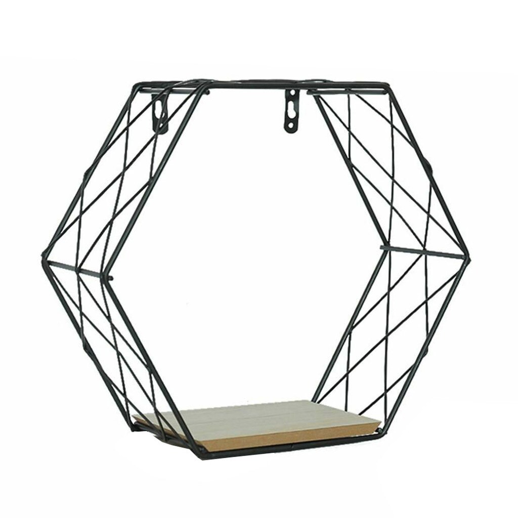 Rejilla Hexagonal de hierro estante de pared combinación colgante de pared figura geométrica decoración de la pared para sala de estar dormitorio # T