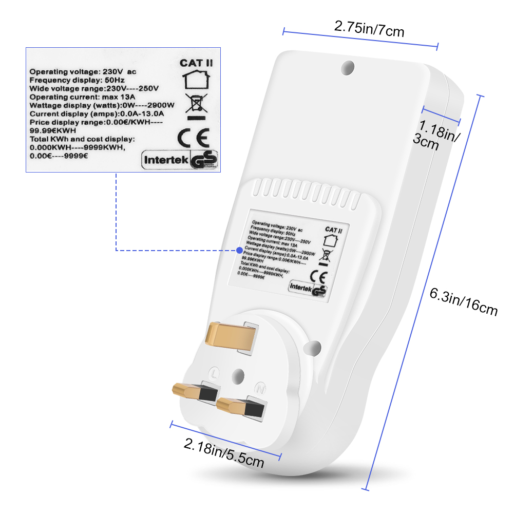 8 tilaa lcd-näyttö sähkönkulutuksen valvonta tehomittari uk-pistoke kodin energia watti voltti ampeerit watti kwh kulutusanalysaattori