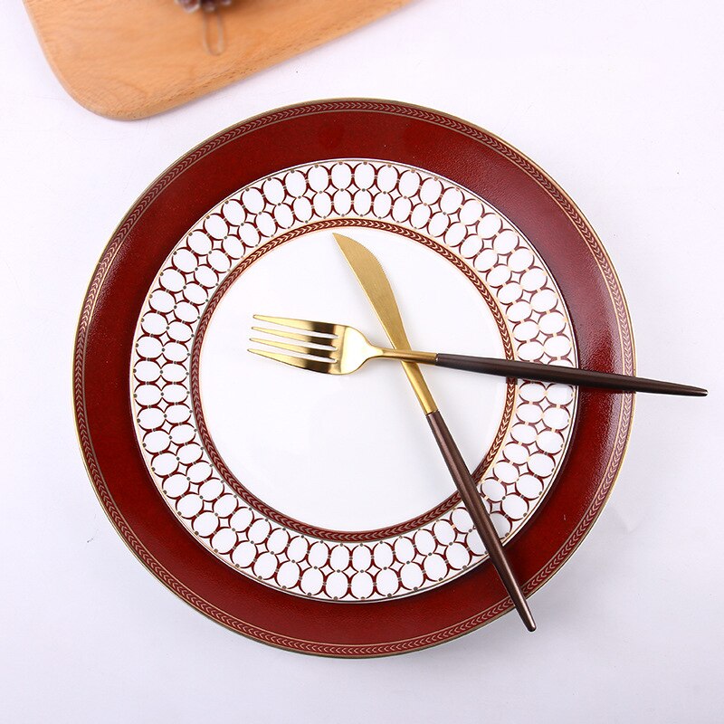 European Style red dinner plate sets ceramic & popular home use fine bone china dinnerware sets porcelain