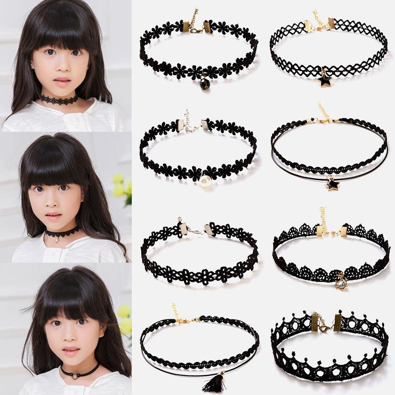 1PC Hübsche Mädchen Schwarz Multi Schicht Spitze Halskette Kinder Exquisite Gothic Stretch Choker Schmuck Kinder Halskette