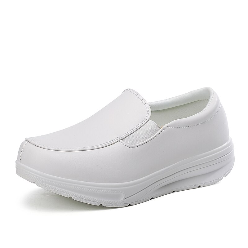 Chaussures à coussin d'air en cuir pour femmes, baskets confortables et imperméables à semelles antidérapantes pour la marche: White / 40