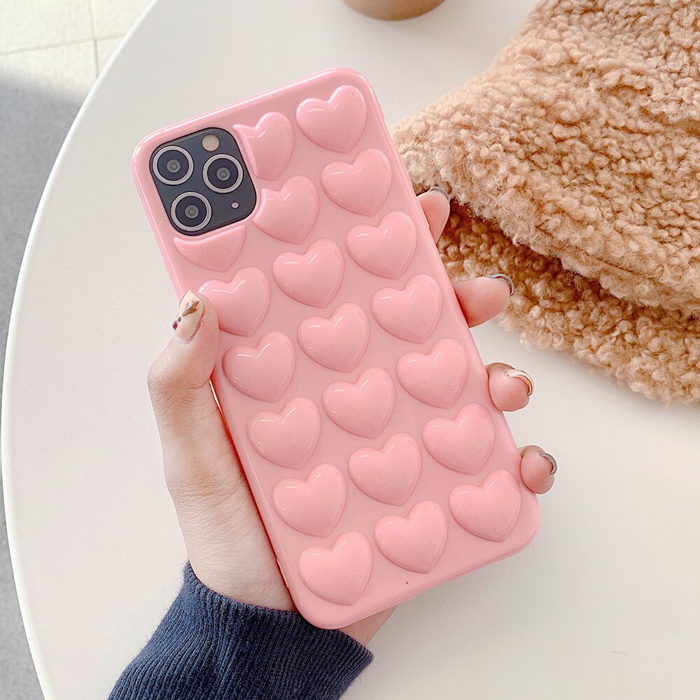 Lovecom 3D Hart Telefoon Case Voor Iphone 11 Pro Max Xr Xs Max 7 8 6 Plus Case Soft tpu Candy Kleur Telefoon Cover Met Lanyard: For iPhone XS Max / Pink