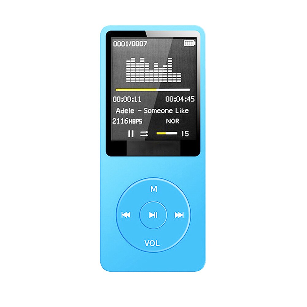 Tragbarer  mp3- player-player mit 1.8- zoll-tft-bildschirm, integriertem mikrofon, lithium-akku, tf-kartenunterstützung, fm-radio und sprachaufzeichnung: Blau