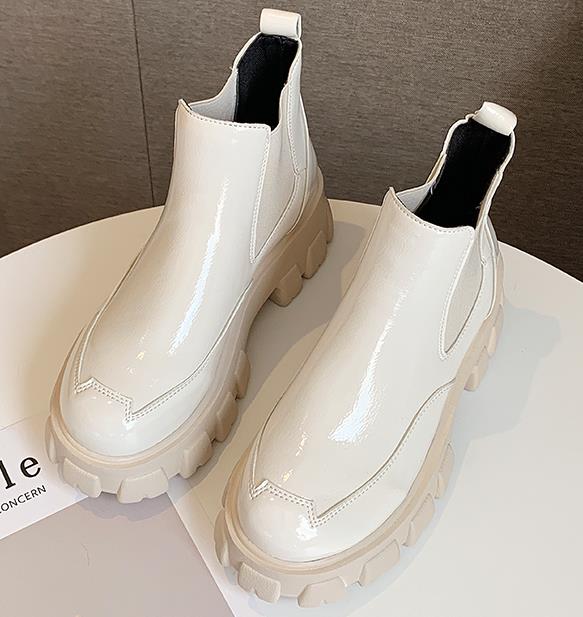 Spring Autumn Platform Ankle Boots Women Thick Heel Platform Boots Ladies Worker Boots Black: White / 6