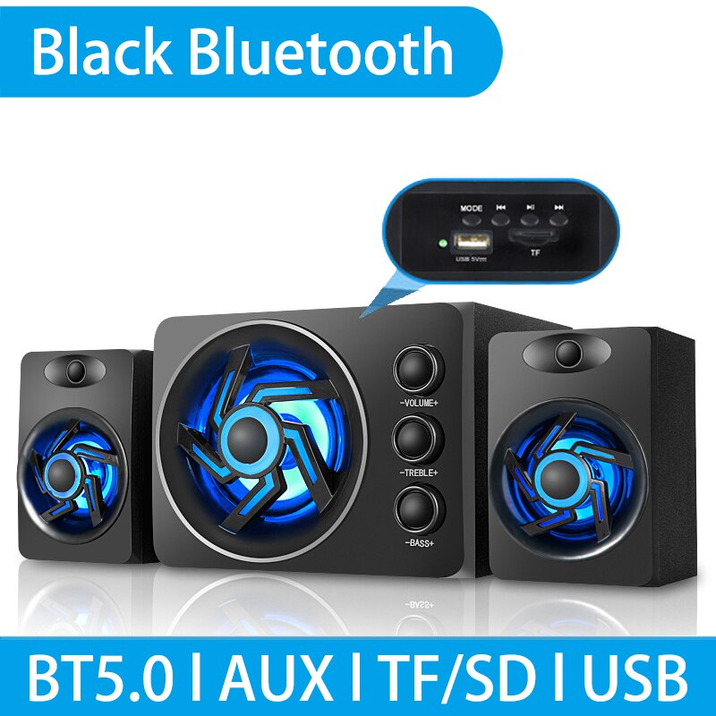 LED Computer Speaker 4D Surround Sound Mini Subwoofer Music Speaker for Laptop Notebook PC Phone Stereo Bluetooth Loudspeaker: D209 Black Bluetooth