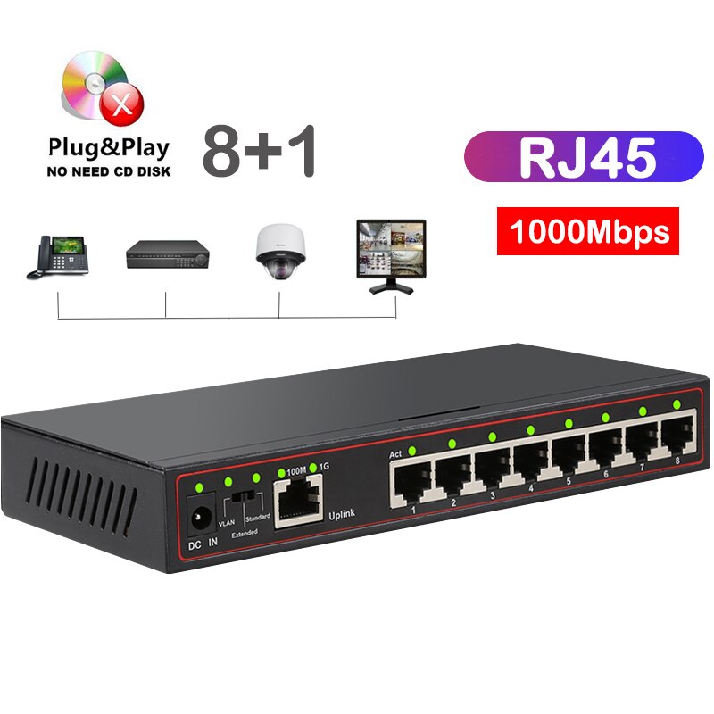 8-port 100/1000M Gigabit Switch Lan Splitter RJ45 Hub 8+1Port 1G Vlan gigabit ethernet switch LAN Ethernet Fast Full Half duplex