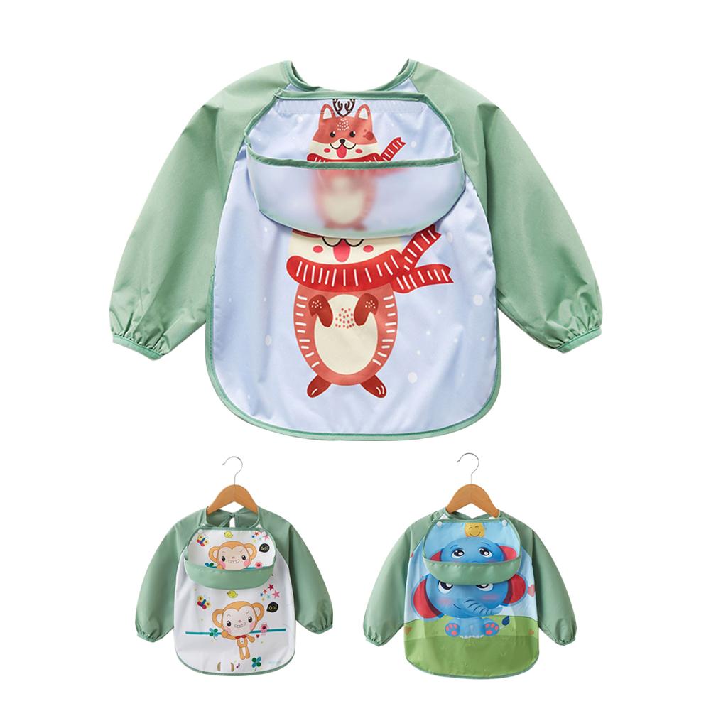 Baby Bib Cartoon Groene Lange Mouw Waterdichte Kids Eten Bib Schilderen Schort Voedsel Catcher Kinderen Borst Bescherming Kids Accessoires