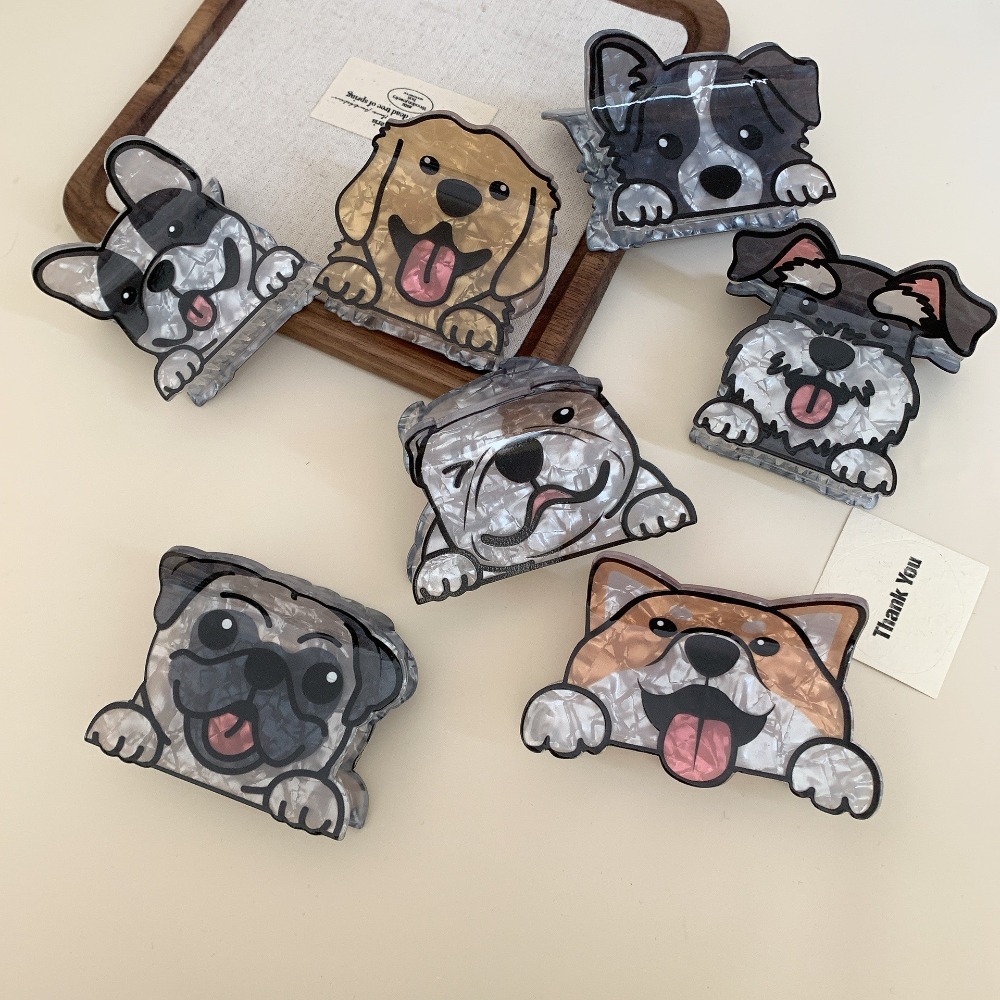 Lovely Acrylic Cartoon Dog Hair Claw Korean Style Puppy Schnauzer Crab Clip Cute Small Shark Clip Daily