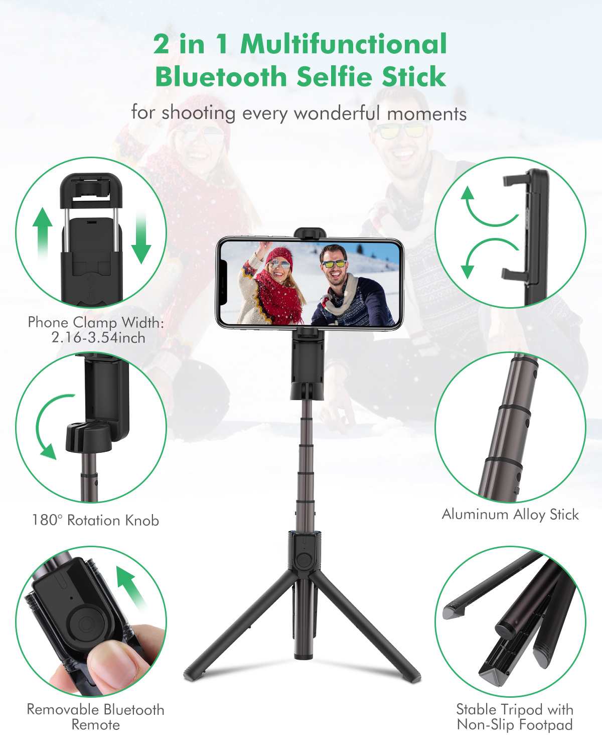 Blitzwolf BW-BS2 Portable Mini Bluetooth Selfie Stok Afstandsbediening Statief Met Draaibare Telefoon Klem Houder Voor Iphone 11