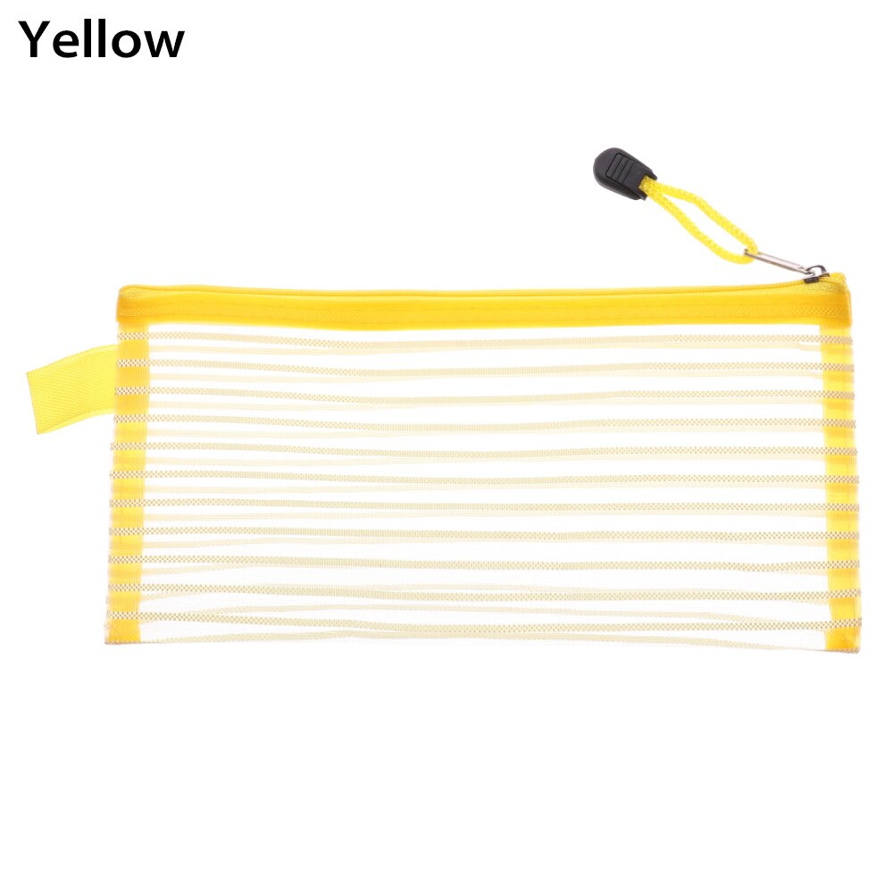 Trasparente Della Maglia sacchetto di Nylon Del Sacchetto Delle Donne Del Sacchetto Della Chiusura Lampo di Cancelleria Semplice Trucco Cosmetico di Immagazzinaggio Del Sacchetto Portatile di Viaggio Make up Organizer: yellow