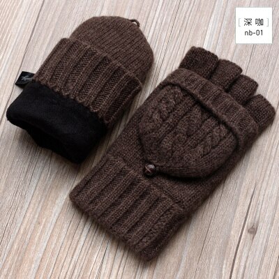 Guantes sin dedos de invierno para hombre, mitones de lana tejidos, manoplas cálidas de terciopelo para invierno, manoplas cálidas para hombre, medio guantes de conducir dedo