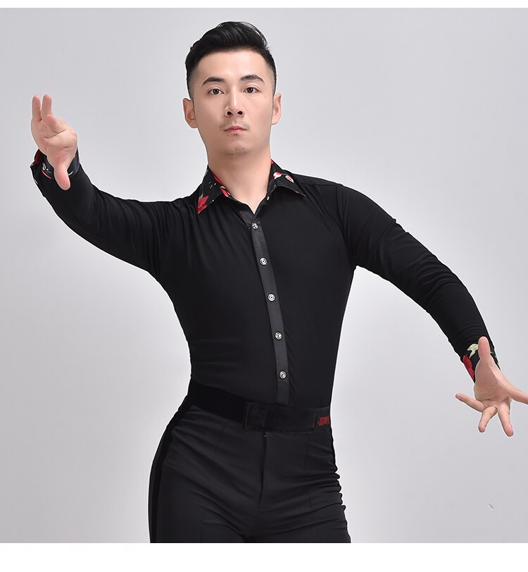Ropa de baile moderno para hombre, camisa elástica, ropa de práctica de Baile Estándar Nacional, Tops de baile latino de manga larga, nueva