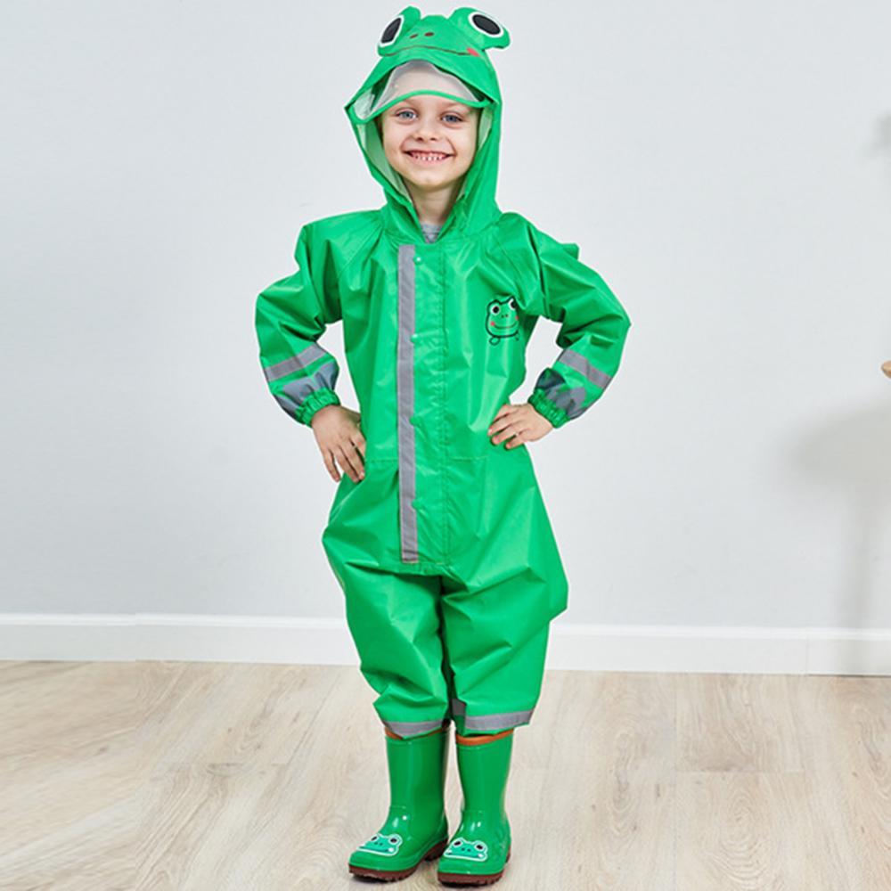 Chubasquero impermeable de una pieza para niños, abrigo de lluvia con dibujos de animales, tira reflectante, Poncho con capucha, Bata