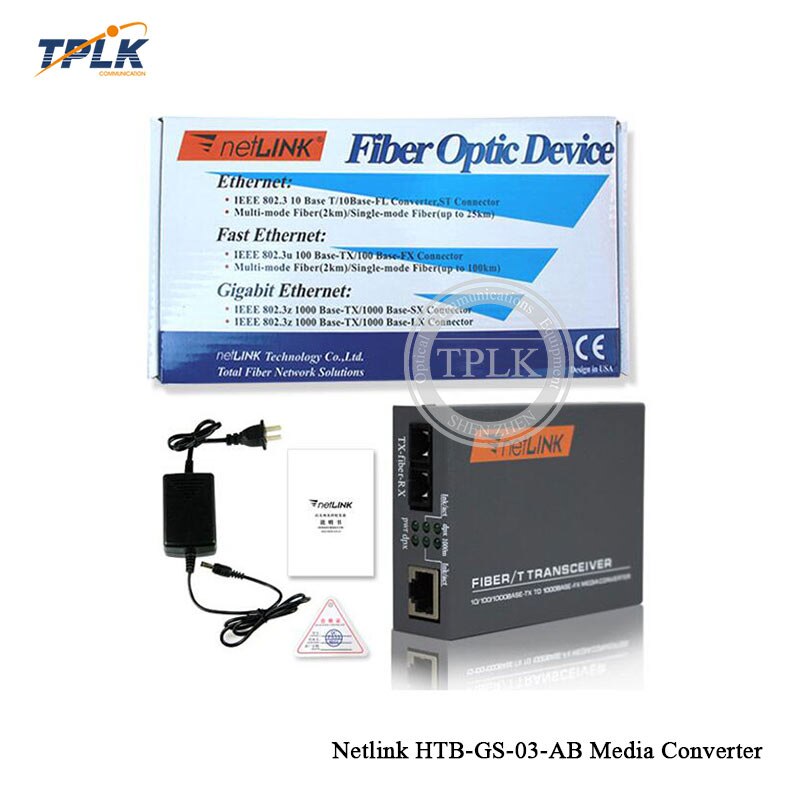 1Pair Gigabit Fiber Optical Media Converter Netlink HTB-GS-03 A/B 20km SC Port External Power Supply SM SingleFiber 1000Mbps