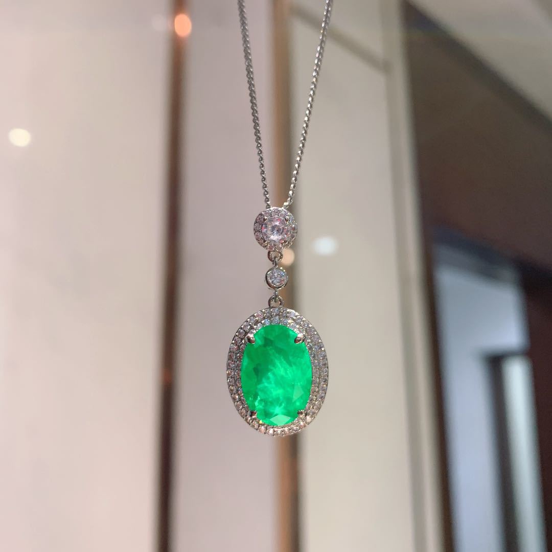 QTT Natürliche Smaragd Turmalin Stein Halskette Baumeln Ohrringe setzt Silber Farbe Oval Schmuck-einstellen Für Damen Mädchen Hochzeit