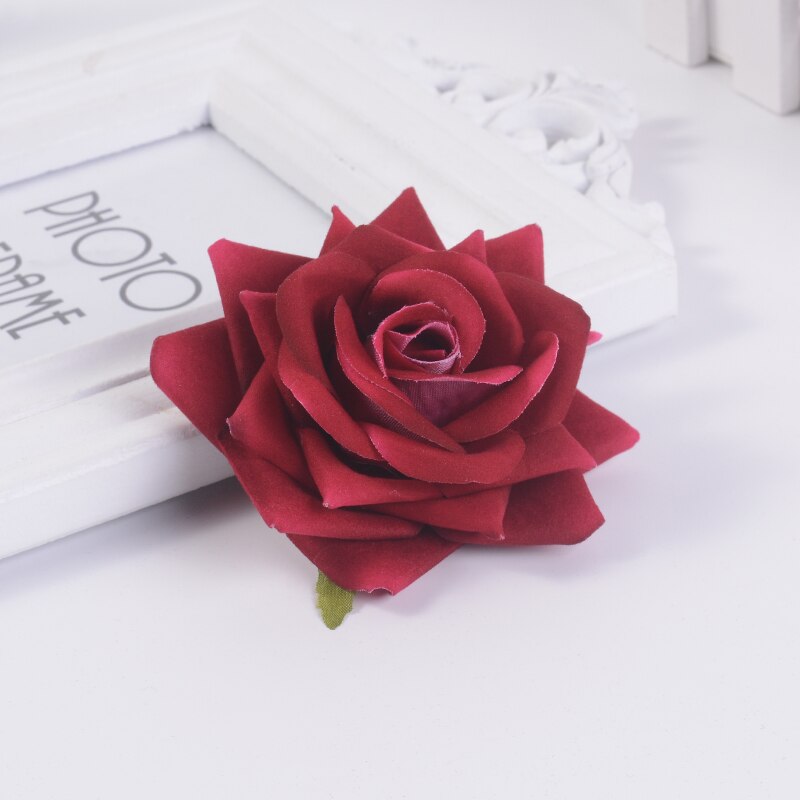 5pcs 8CM rose red artificial flowers head plastic Handmade wedding for home Day home party wreath decoration DIY silk craft: Rose red