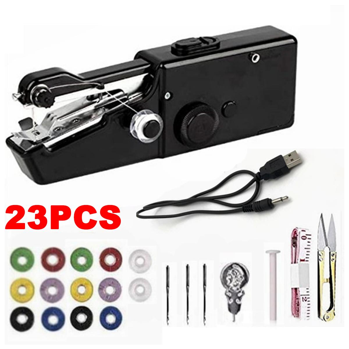 Portable Handheld Sewing Machine Cordless Electric Sewing Machine Set Home Sewing Quick Repair DIY Clothes Sewing Machine: black 23pcs