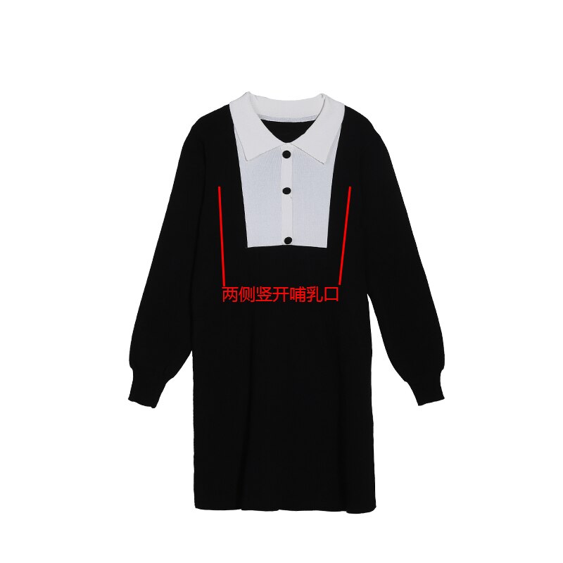 Suéter de lactancia para mujeres embarazadas, ropa de lactancia de manga larga con cuello vuelto, retales en blanco y negro, vestido de lactancia: has zip nurse / XXL