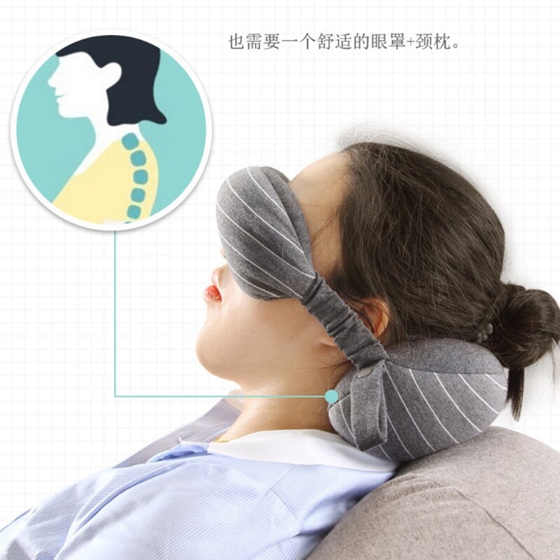 2 In 1 Multifunctionele Reizen U-Vormige Hals Kussen Met Slapen Schaduw Oogmasker Blinddoek Kantoor Thuis Massage Kussen