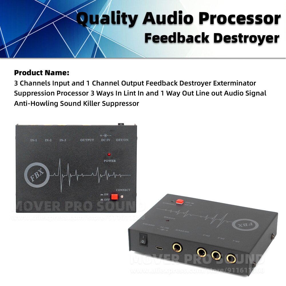 3 Kanalen Draagbare Feedback Destroyer Verwerking Suppressor Microfoon Audio Signaal Processor Reducer Onderdrukking Verdelger