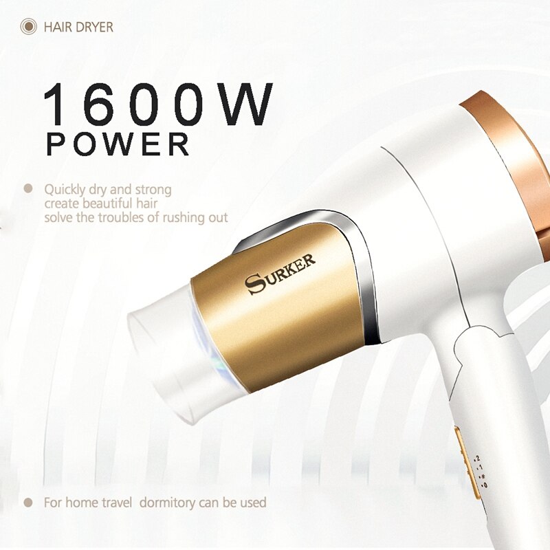 Surker-secador de pelo de anión, plegable, 1600W, herramientas de secado de cabello rápido, 3 archivos, Mini secador de pelo, suszarka do wlosow SK-3909