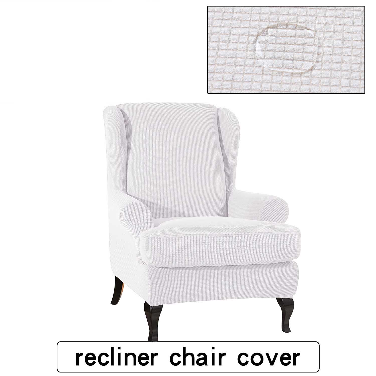 Vattentät all-inclusive elastisk fåtölj wingback soffa rygg stolsöverdrag fritidspall överdrag rutiga ränder skydd överdrag: Vit