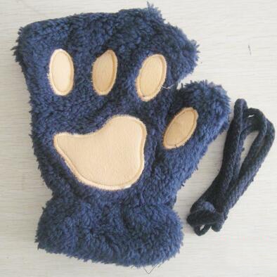 Mitaines en peluche pour femmes, mignonnes, patte de chat, peluche douce et chaude, courtes, sans doigts, ours pelucheux, gants de chat, Costume demi-doigt, noir, Beige