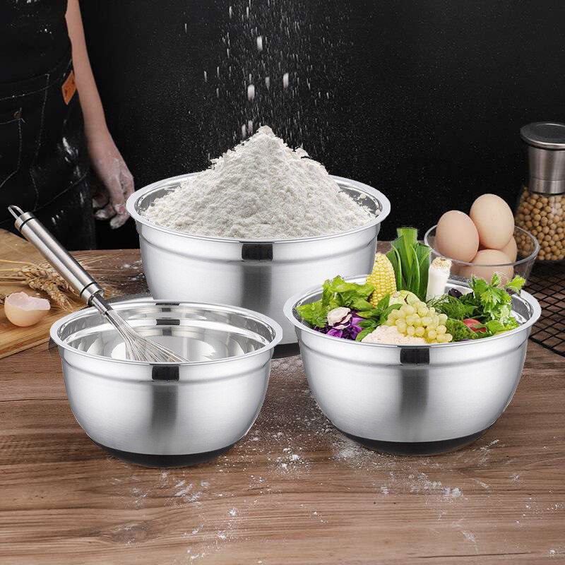 Stainless Steel Mixing Bowl Ergonomic Non-slip Silicone Bottom Salad Mixer Bowls Easy Clean Bowl Kitchen Utensil Cooking Tools
