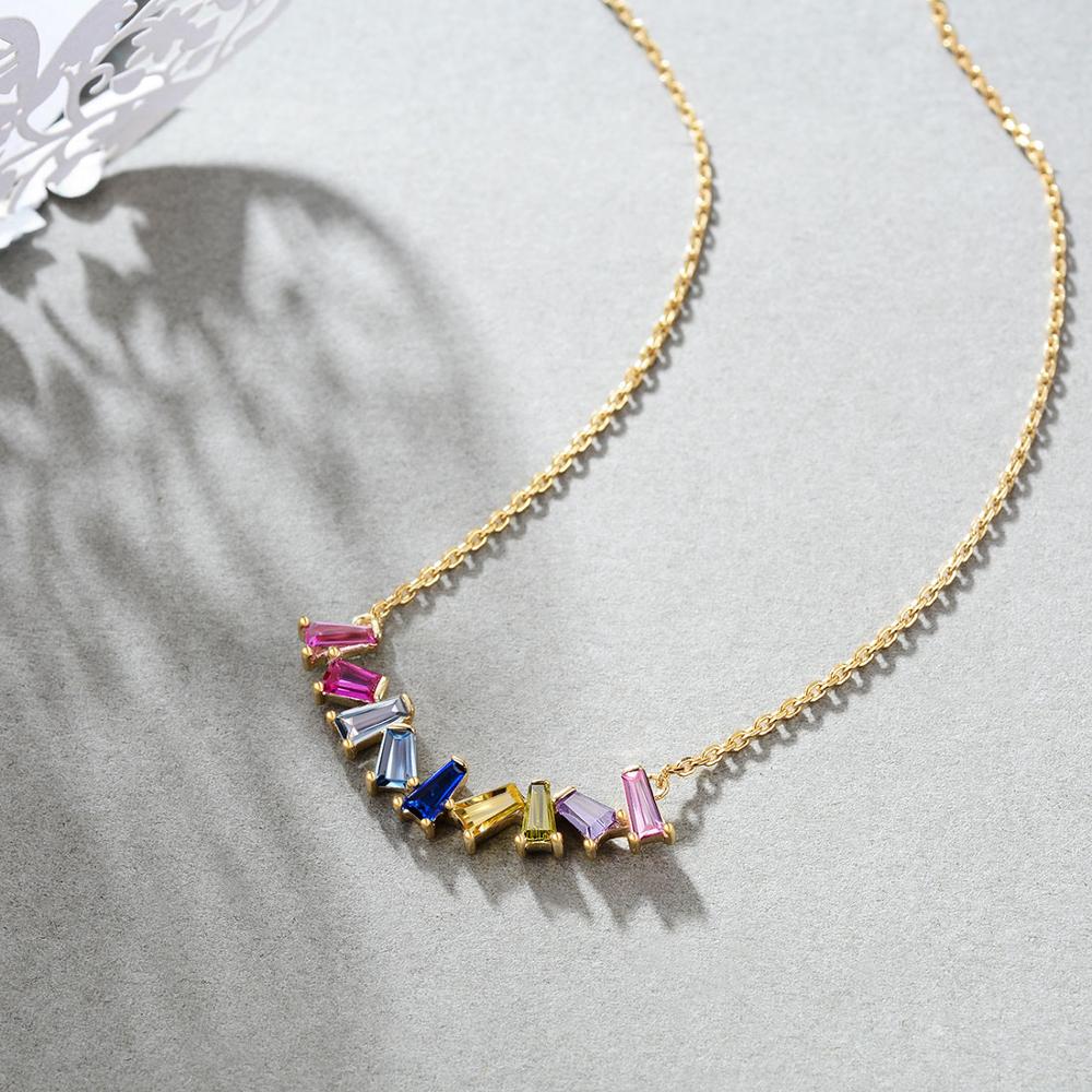 E Jewelry 925 Sterling Silver Rainbow Pendant Necklaces for Women Girls 14K Gold Plated Colorful Chokers Silver 925