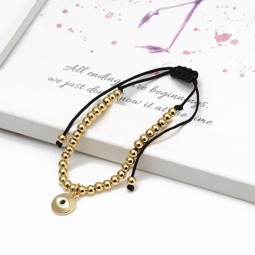 Lucky Eye Koperen Kralen Turkse Evil Eye Charm Armband Gevlochten Touw Verstelbare Armband Voor Vrouwen Meisjes Mode-sieraden BE98