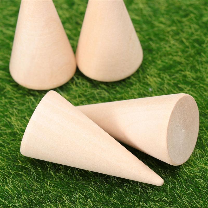 10Pc 2.5x5cm DIY Cones Unpainted Solid Wooden Cone Shape Geometry Craft Display Rack Shelf Adornment Ornamnet Making Accessories