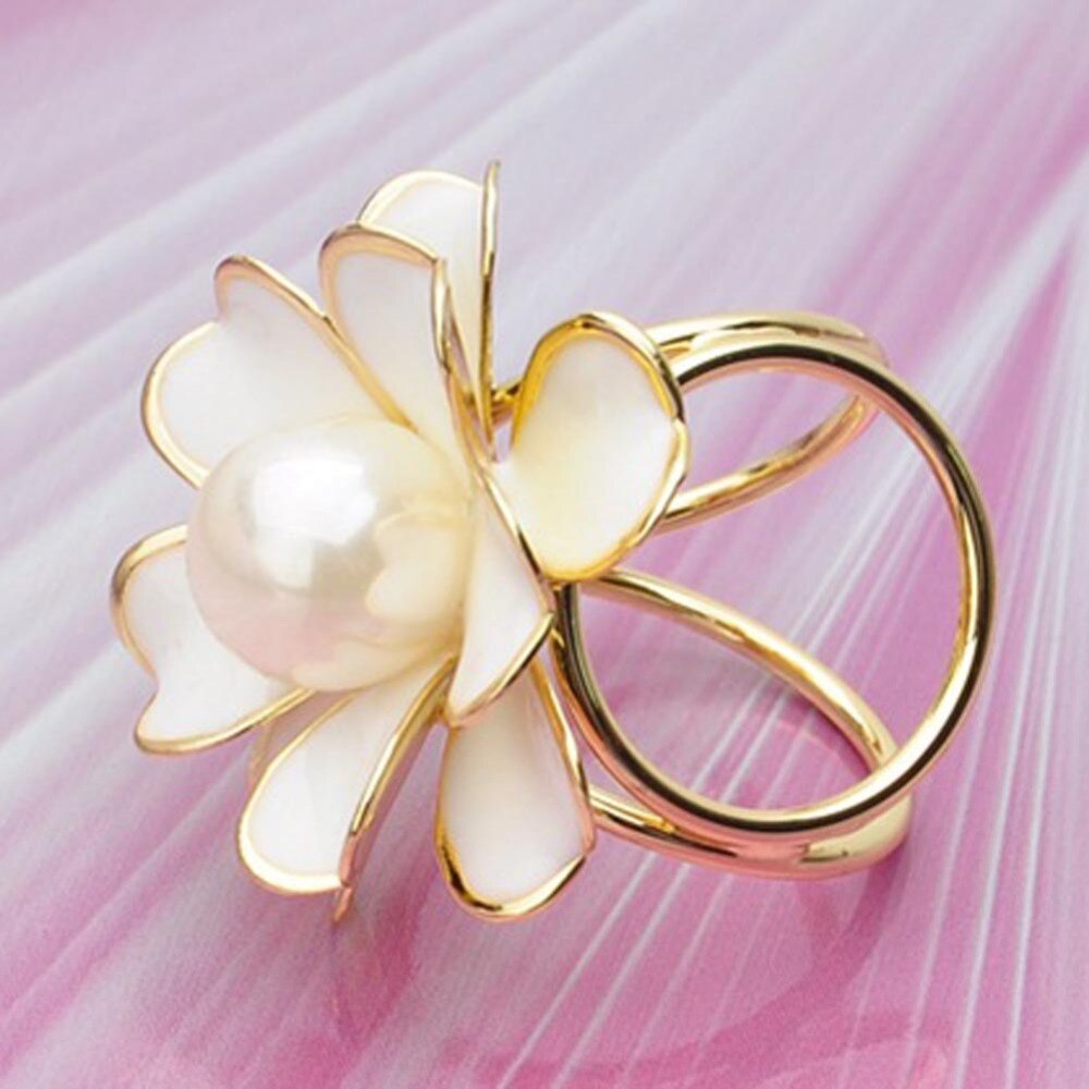 Korean Style Imitation Pearl Camellia Three-ring Scarf Buckle Color Black/White