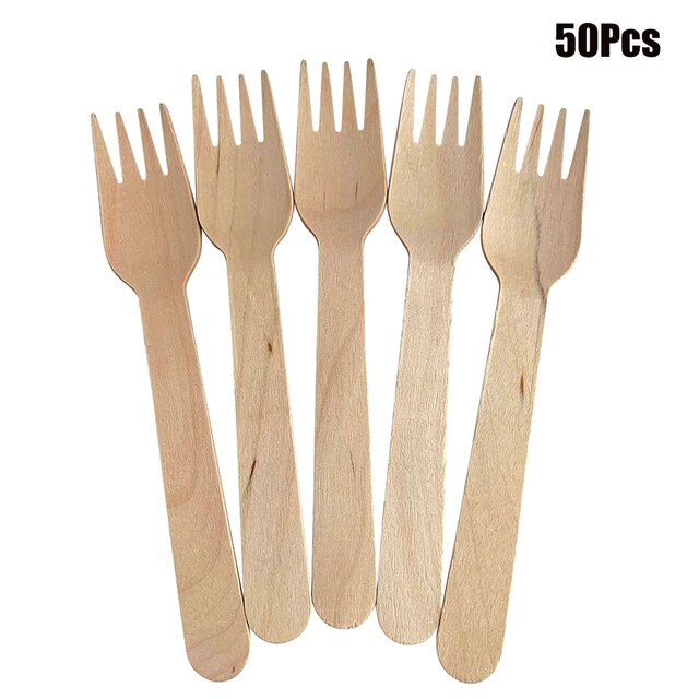 50Pcs Houten Bestek Wegwerp Lepels Taster Theelepels Bamboe Hout Party Bulk Biologisch Afbreekbaar Gebruiksvoorwerpen Ijs Dessert Lepel: fork
