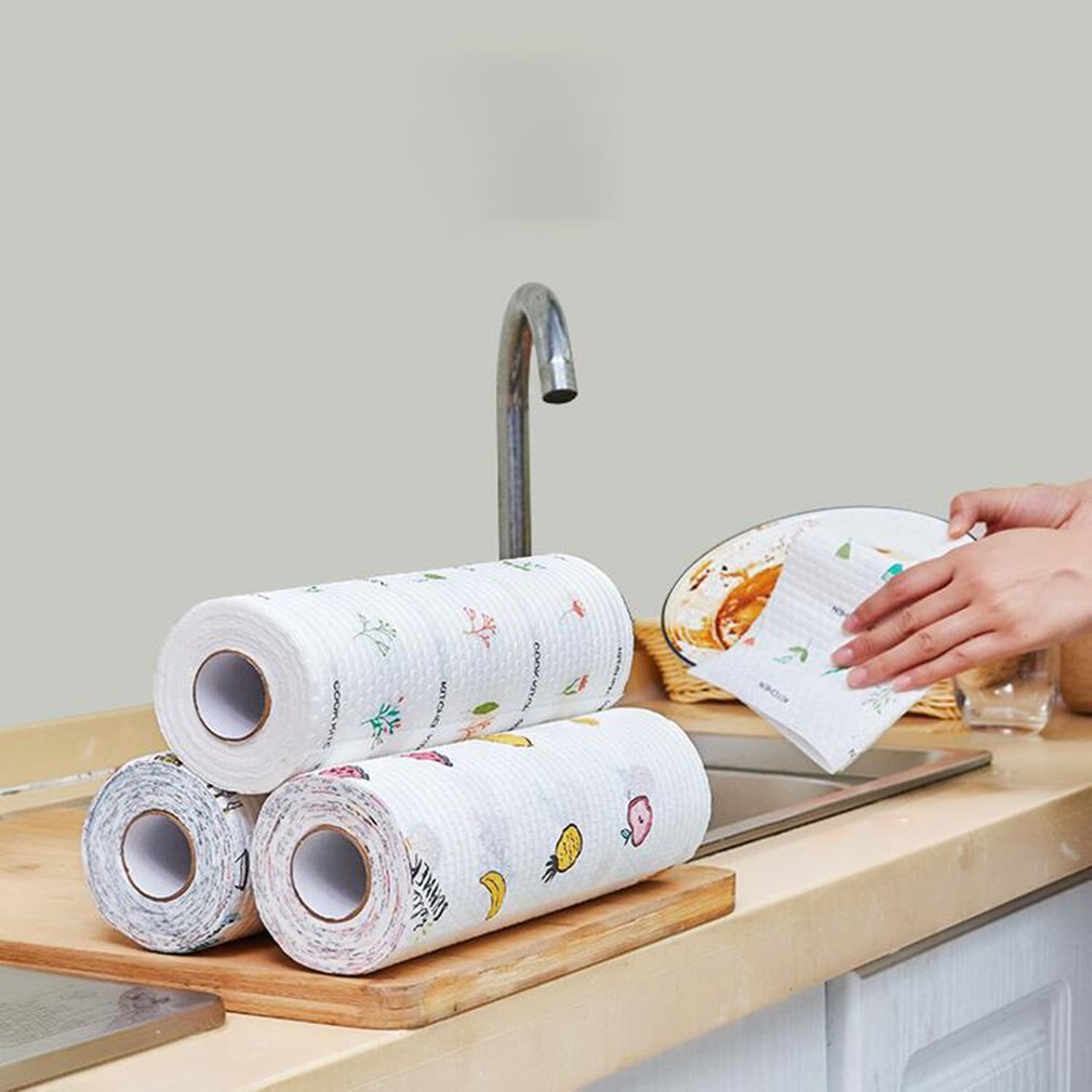 1 rolle 50 Blätter Einweg Gericht Tücher Putzlappen Trocken Nass Verwenden Küche Rolle Papier Reinigung Lappen Papier Hand Handtuch