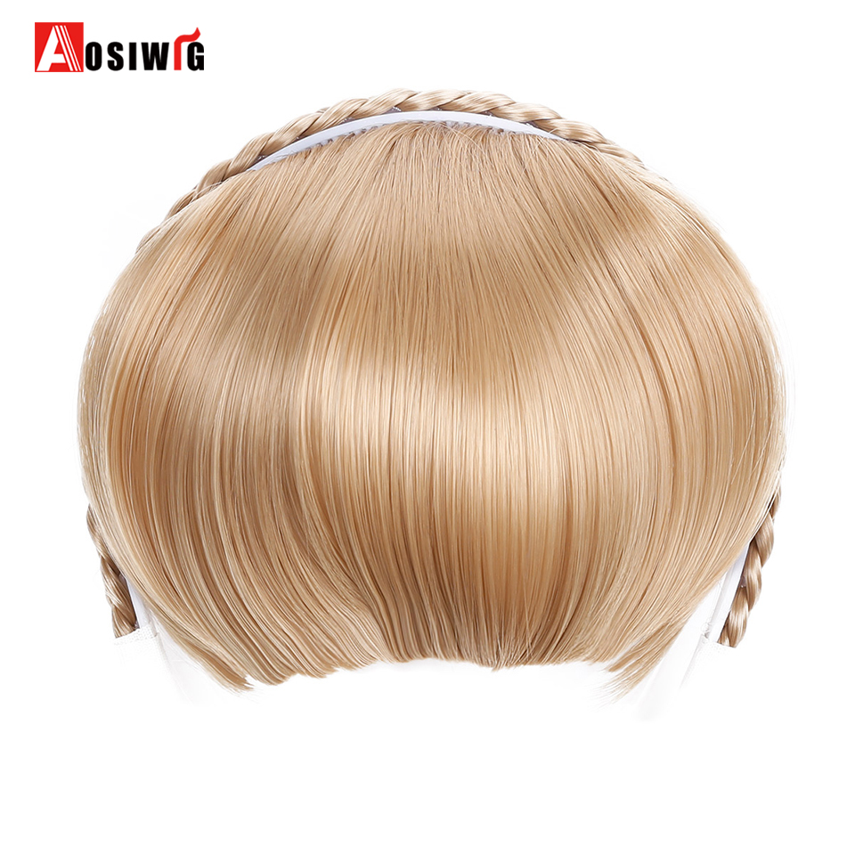 Stumpfen Pony 8 Farben mit Haarband Geflochten Synthetische Pony Wärme beständig Pony Haar Erweiterungen für Frauen AOSIWIG