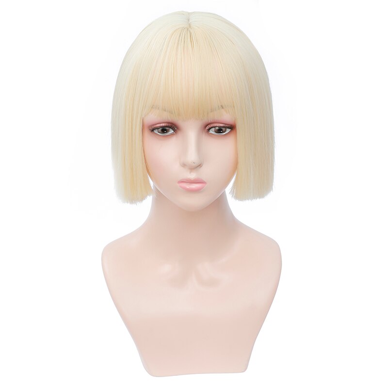 Perruques courtes marron perruques courtes Style Bob perruque de femmes noires synthétiques droites avec frange 12 pouces perruque Blonde cheveux doux: YELLOW