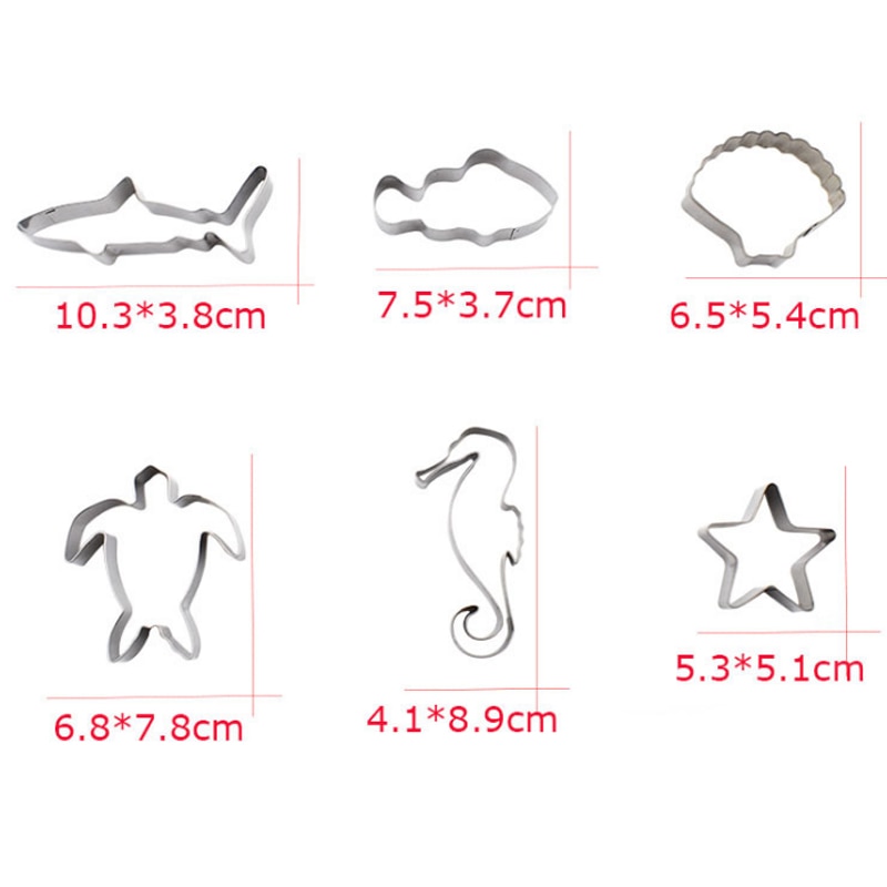6pcs/set Sea Cookie Cutters Shell Turtle Shark Fish stainless steel Biscuits Moulds Baking Tools
