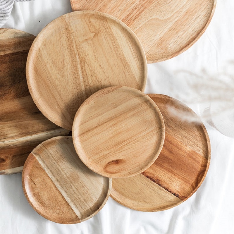 Hele Hout Lovesickness Hout Massief Houten Pan Plaat Fruit Gerechten Schotel Thee Dienblad Dessert Diner Plaat Ronde Vorm Servies Set