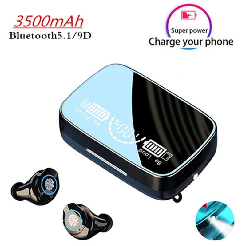 Écouteurs sans fil TWS Bluetooth 5.1, oreillettes étanches avec Microphone, avec boîte de charge 3500mAh, stéréo 9D, pour le sport