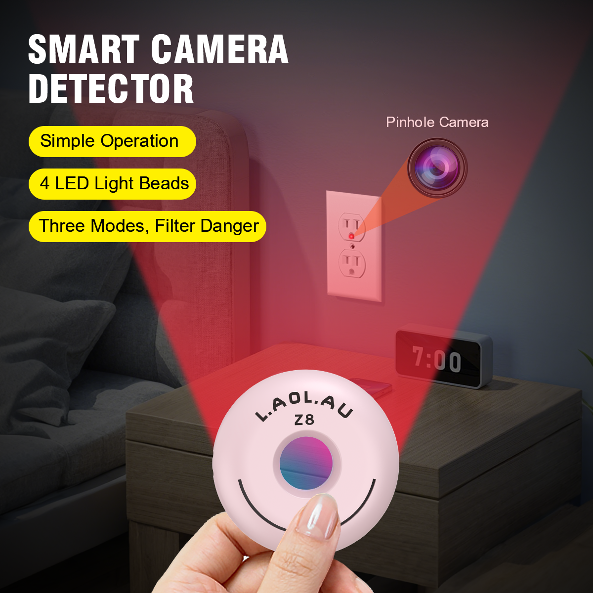 Detector de cámara recargable Z8 para protección de seguridad antiespía, Mini estenopeico, lente de cámara oculta, dispositivo de detección, mirilla de Hotel