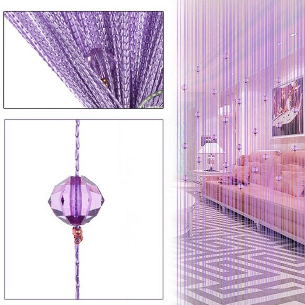 Crystal Beading Tassel Silk String Curtain screen Window Door Divider Valance Door Windows Panel screen: Light Purple