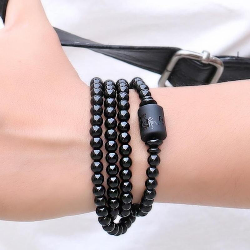 Heldere Zwarte Onyx Nationale Wind Frosted Imitatie Obsidiaan Draak Phoenix Boeddha Armband Natuursteen Charm Armbanden