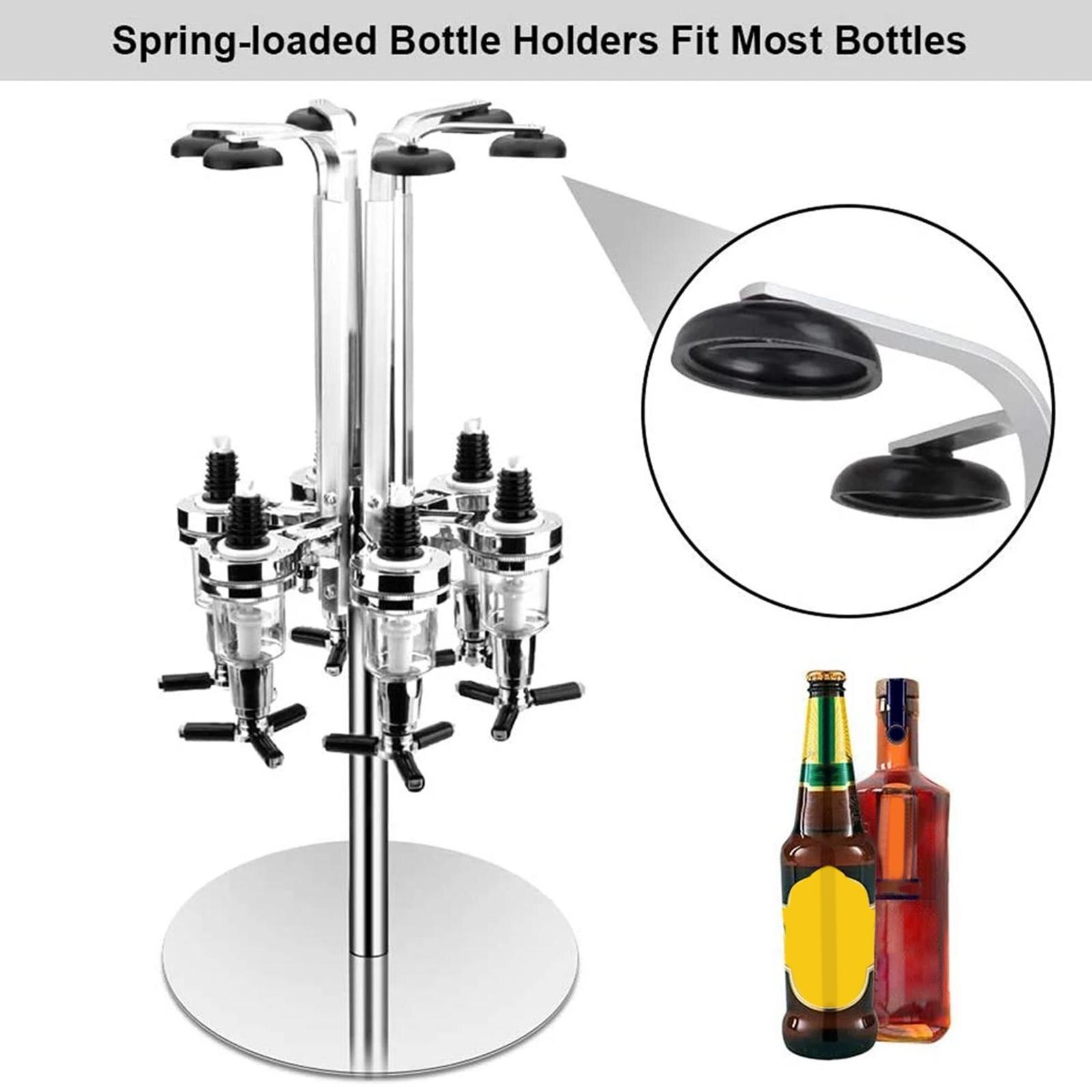 Rotating 6 Bottle Liquor Dispenser, Wine Rack Jet Bar Set Drinks Dispenser