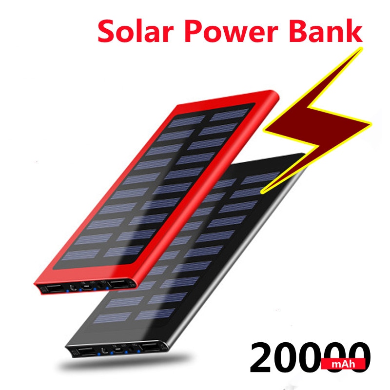 Solar- Energie Bank 20000mAh LED taschenlampe tragbare Energie Bank für iphone Xiaomi MI Huawei praktisch externe batterie ladegerät